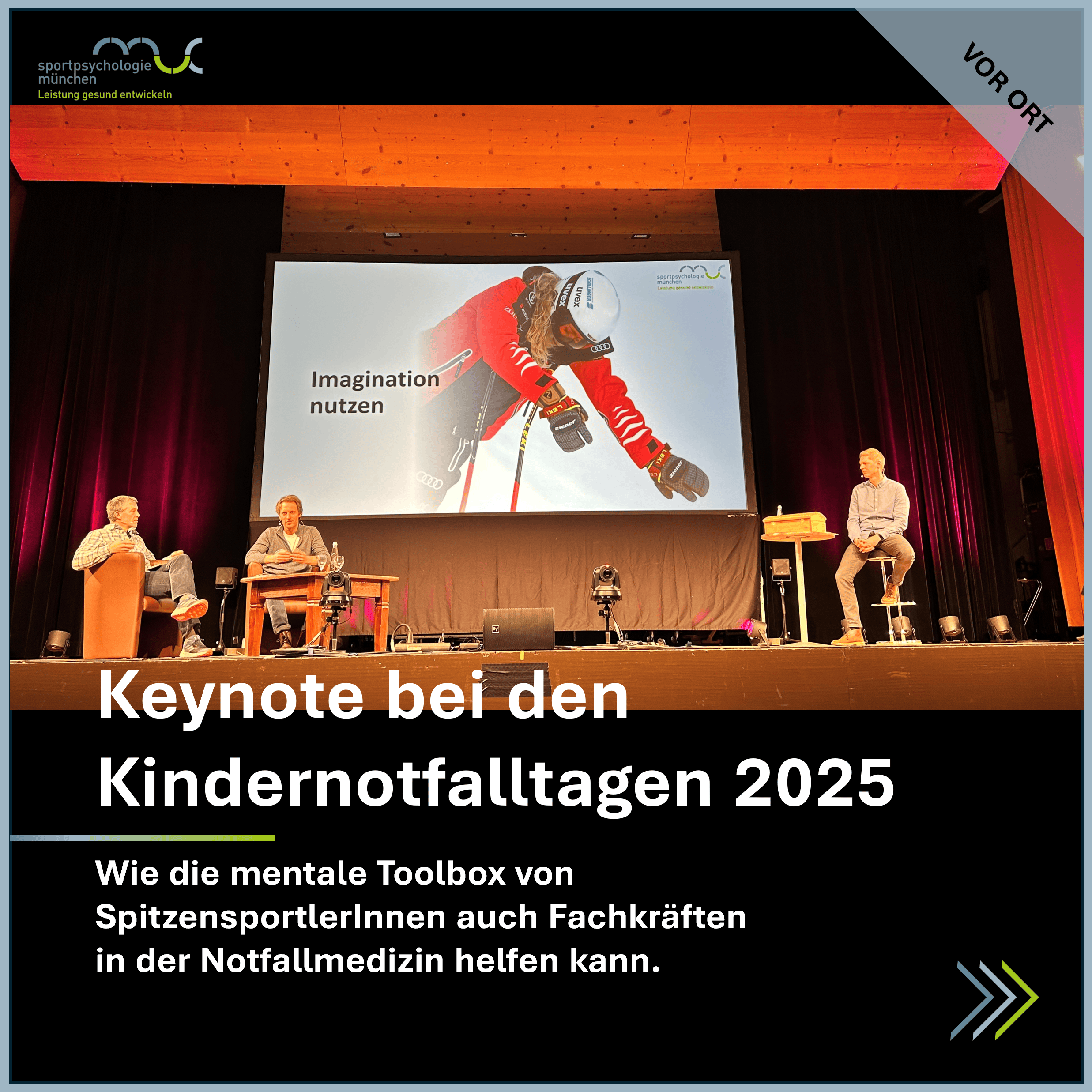 Dr. Kai Engbert, Dr. Tom Kossak und Ex-Ski Alpin-Profi Fritz Dopfer halten eine Keynote auf der Bühne der Kindernotfalltage 2025.